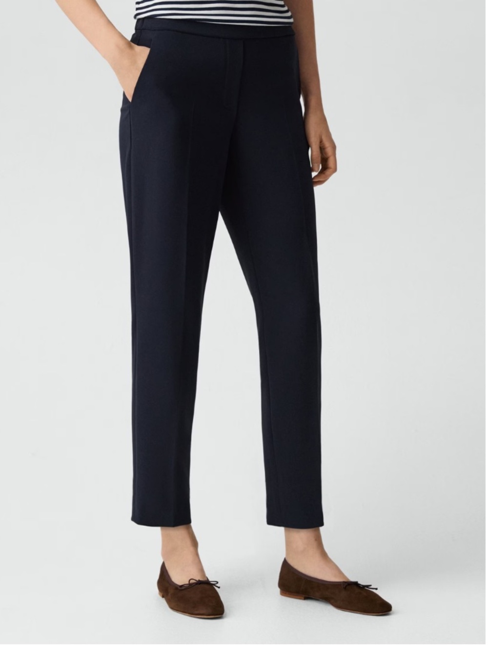 NWT Theory Treeca Ankle Crop Pull On Pants Modern Crepe Deep Navy, Size 4